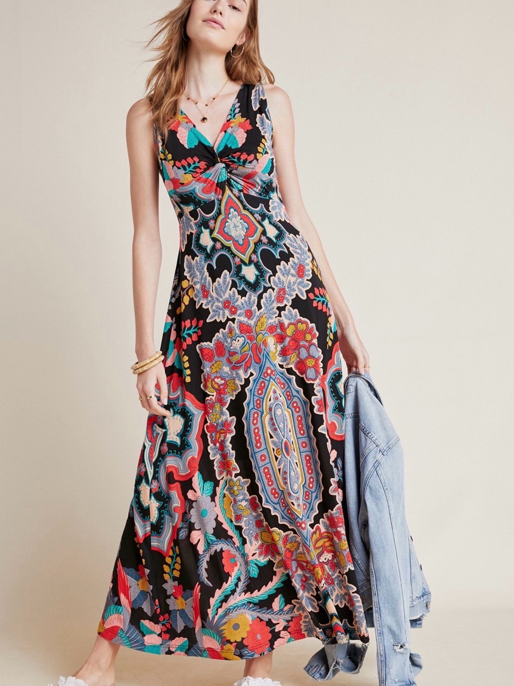Maeve Black Paisley-Print Sleeveless Maxi Dress